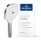 Villeroy & Boch Elody Duschkopf, eckige Handbrause mit drei Strahlarten (Laminar, Massage & Velvet) auf Knopfdruck wechselbar, EasyClean, Universeller Anschluss – Chrom