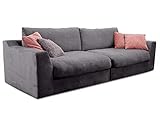 Cavadore Big Sofa Fiona / Große Couch inkl. Rückenkissen im modernen Design / 274x90x112 / Webstoff grau
