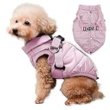 JoyDaog Hundejacke mit Geschirr, mit Fleece gefüttert, warmer Welpenmantel für den Winter, weiche, winddichte Weste für kleine Hunde, Hellrosa, Größe XS