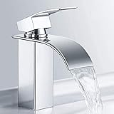 M MEHOOM Wasserfall Wasserhahn Bad, Chrom Wasserhahn Waschbecken für Badezimmer, Einhandmischer Waschtischarmaturen, Keramikventil, Kaltes und Heißes Wasser Vorhanden