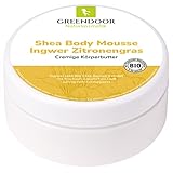 Körperbutter GREENDOOR Bodymousse Ingwer Zitronengras mit BIO Shea Butter 200ml, extra nährende Winter-Hautpflege, Natur Body Butter vegan, natürliche Inhaltsstoffe, Naturkosmetik, Haut-Pflege Creme