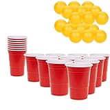 KEPLIN Beer Pong Spiel – 36-teiliges Set | Wiederverwendbare rote Becher und Tischtennisbälle | lustiges amerikanisches Spiel für Erwachsene | geeignet für Junggesellenabschiede, Grillabende,