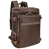 TIDING Leder Rucksack Herren 15,6 Zoll Laptop-Tasche für Männer Trolly Strap, große Kapazität Braun Daypack Schulbuchtasche Laptoprucksack Tote