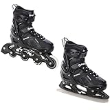 RAVEN Pulse 2in1 Schlittschuhe Inline Skates Inliner für Kinder und Erwachsene verstellbar (Black, 33-36 (20-22,5cm))
