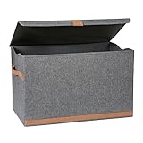 LOVE IT STORE IT Premium Aufbewahrungsbox mit Deckel groß - Truhe aus Leinen - Verstärkt mit Holz - Extra stabil - Grau - 62x37,5x39 cm