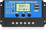 [Verbessert] 30A Solarladeregler, 12V/24V Solar Ladegerät Controller, PWM Solarmodul Solarregler mit verstellbarem LCD-Display, Dual-USB-Port-Timer-Einstellung, Automatische Parameter