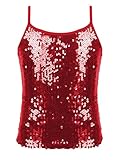 CHICTRY Glitzer Shirt Mädchen Pailletten Ärmellos Tägershirt Tanz Oberteil Shimmer Top Mit Rundhals Hip Hop Jazz Street Dance Kleidung Performance Rot 170-176