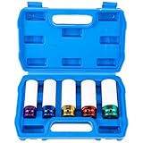 5tlg Steckschlüsselsatz 1/2' Schlagschrauber Nüsse 15mm 17mm 19mm 21mm 22mm Radschrauben Nuss Schlagnuss Set Radschrauben Nuss Impact Socket Set für Drehmoment- und Schlagschrauber (15-22mm)