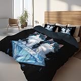 Generisch Mitternachtsblau Bettwäsche Anime Bettbezug-Set 180 x 200 cm + 2 Kissenbezüge 80 x 80 cm, Hochwertiges Microfaser Wendebettwäsche mit Reißveschluss, Katze Diamant Geschenkideen