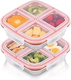 QGGTQG Snackbox mit 4 Fächern 2 Stück Edelstahl Brotdose 600ML Leckdichte Snackdose mit Deckel Wiederverwendbare Brotdose Kinder Metall Lunchbox für Obst, Gemüse, Fleisch, Süßigkeiten, Nüsse (Weiß)