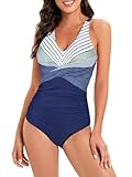 Century Star Badeanzug Damen Bauchweg Badeanzug Damen Große Größe Badeanzug mit Bügel Badeanzüge für Damen Bauchweg Badeanzug Damen Sport Blauer Farbverlauf 42-44