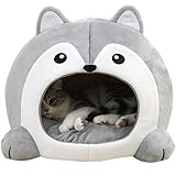 TATZIO Katzenhöhle grau – mit Kissen, waschbares & isoliertes Katzenbett rutschfestes Katzenhaus & Schlafplatz für Katzen & kleine Hunde flauschig, pflegeleicht, weich