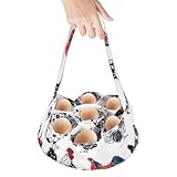 20 cm Eier Sammelkorb mit 7 Beuteln, Bauernhaus-Eierkorb aus Strapazierfähige Segeltuch, Hühnereier-Aufbewahrungstasche mit Griff, Stoff-Eier-Sammelkorb für Hühnerstall Hühner Ente Gans Eier (Weiß)