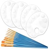 Outtshop Mischpalette, 4 Stück Farbpalette Mit Griffloch und 20 Pinsel, Universelle Kunstmalerei zum Selbermachen Mischpalette Aquarell 22.5x17cm