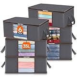 Lifewit 6 Stück 35L Aufbewahrungstasche, Unterbett Aufbewahrungsbox Kleideraufbewahrung, Faltbare Umzugskartons mit Klarem Fenster für Bettdecken Kleidung Decke T-Shirts Kleiderschrank, Grau