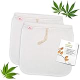 Amazy 2er Set Nussmilchbeutel aus Hanf inkl. Beileger mit Anwendungstipps | 100% natürlich – Vielseitiges Passiertuch zur Zubereitung von Nussmilch, Gemüsesäften und Smoothies (2 Stück | 30 x 30 cm)