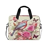 Rose Blumen Vogel Schmetterling Laptoptasche für Damen Herren Computertasche Laptop Sleeve Case Aktentasche für 14/15.6/16 Notebook Laptop Umhängetasche für Büro Arbeit Reisen Multi, Einheitsgröße,