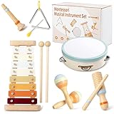 8-in-1 Montessori Musikinstrumente Kinder ab 1 Jahr Holz – Xylophon Trommel Triangel Maracas Flöte Klangrolle – Lernspielzeug Baby Musikspielzeug Schlagzeug Kinderspielzeug ab 2 3 Jahre