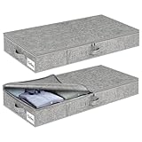 Unterbett Aufbewahrungsbox mit Deckel 12cm hoch, 2 Stück Faltbar Unterbettkommode, Waschbar Kleideraufbewahrung & Organisation, 3 Griffen Reißverschlussdeckel Aufbewahrungsboxen für Kleidung Decken