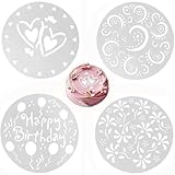 Bessy shop Kuchendekoschablonen Set,4 Stück Kuchen Blumenspray Schablonen Alles Gute zum Geburtstag für DIY Zuckerpulver Sieb Gebäck Spray Backwerkzeuge (20 * 20cm)