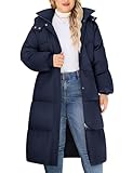 Tuopuda Damen Übergröße Wintermantel Lang Steppmantel mit Kapuze Wärme Verdicken Wasserabweisender Wintermäntel Steppjacke Winterjacke(Marineblau,XXL)