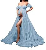 AHERKLL ZM030 Umstandskleid aus geschwollenem Tüll für Fotoshooting, durchscheinend, lang, Dessous, Babyparty, Schwangerschaft, Fotografie, Dressing, himmelblau, 50 Plus
