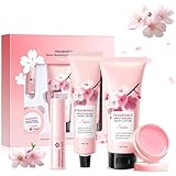 Geschenk Set für Frauen, Sakura Pflegeset Damen, Körperpflegesets, Duschgel Set Damen Geschenk mit Bodylotion, Handcreme, Lippenbalsam, Creme für Rissige Haut, Sanft und Komfortabel, 4tlg