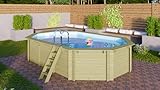 CHILLROI® Achteckiger Holzpool länglich, 358 x 569 x 124 cm, Modell 4 Inkl. Zubehör und Pool Leitern