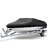 NEVERLAND Bootsplane Wasserdicht 4000PA, 420D Oxford Tuch Abdeckplanen Für Boote,Bootspersenning, Boot Persenning, Bootspersenning Schutz Cover Schwarz, V-Rumpf Boat Cover Universelle17ft-19ft