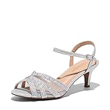 DREAM PAIRS Damen Nina Niedrig Absatz Pumps Sandalen Glitzer Schuhe Tanzschuhe Damen High Heels Sexy Tanzschuhe Damen Latein,Size 40,Silber,NINA-166