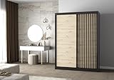 Easy4You Lami II Schwarz/Artisan Schiebetürenschrank Kleiderschrank 150x200x61 cm - Schlafzimmermöbel, Aufbewahrung – Mehrzweckschrank mit Kleiderstange und Lamellen