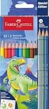 Faber-Castell 111213 - Kartonetui mit 13 Buntstiften - 10 klassische Farben + 3 Metallstifte - Dinosaurier-Edition