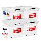 ATHLON TOOLS 4x 60 L Aufbewahrungsboxen mit Deckel, lebensmittelecht - Verschlussclips - 100% Neumaterial Plastik-Box transparent - Kleiderboxen stapelbar…