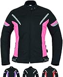Damen motorradjacke mit protektoren für Sommer oder Winter - Textil wasserdicht motorroller motorrad bikerin mantel mit CE schutz rüstung (EN 1621-1) - Schwarz Rosa - S