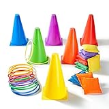 Paochocky 30 Pcs 3 in 1 Werfen Spiel Spielset, Enthält Nylon Sitzsäcke, Weiche Kegel und Kunststoff Toss Ring für Familienspiele, Indoor Outdoor-Aktivitäten Geburtstagsfeier