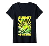 Damen Kiteboarding Kitesurfen Submit to The Wind Surfer Sea Ocean T-Shirt mit V-Ausschnitt