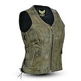 Leatherick Damen Vintage Lederweste der echte spitzenkorn-büffel Leder ärmellose jacke/weste distress braun L (12)