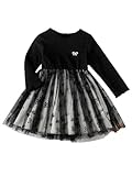 Yhong Baby Mädchen Kleider Langarm Schmetterlingsdruck Kleid Prinzessin Herbstkleid Festlich Hochzeit Geburtstags Outfits Schwarz 92-98