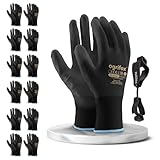 FUZZIO 12 Paar Arbeitshandschuhe Herren Gr 9, Mechaniker Handschuhe, Gartenhandschuhe Herren, Arbeitshandschuhe Damen, Montagehandschuhe, Polyurethan Beschichtung mit Handschuhclip