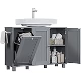 Yaheetech Waschbeckenunterschrank, Unterschrank 3 Türen, Badezimmerschrank mit Wäschekorb, Waschtischunterschrank, Badmöbel, 90 × 30 × 62,5 cm, Dunkelgrau