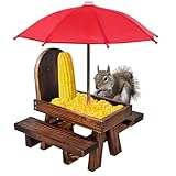 Eichhörnchen -Picknicktisch Feeder mit Regenschirm Holz Eichhörnchen -Feeder für außen süße Chipmunk -Feeder mit Zwei Bänken Eichhörnchenhaus für kleine Tiere braun