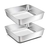 Homikit Quadratische Kuchenform, Edelstahl eckige Brownie Backform Auflaufform 2er-Set, 21 x 21 x 5 cm, Perfekt für Kuchen/Brownie/Lasagne, gesund & ungiftig, spülmaschinengeeignet