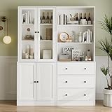 VOWNER 5-stöckiges Bücherregal mit Glastüren, 180 cm Vitrinenschrank, Küchenschränke, Küchenschrank Hochschrank, Buffetschrank für Küche, Wohnzimmer, Esszimmer, 2PCS (Weiß)