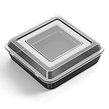 Joyfair Quadratische Kuchenform, Edelstahl Auflaufform mit Luftdichtem Deckel, Antihaft Eckig Brownie Backform, Perfekt für Lasagne/Brownie/Kuchen, Gesund & Leicht zu Reinigen - 21 x 21 x 5cm