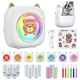 Auniq Mini Drucker mit RGB-Licht, Tragbarer Wireless Mini Fotodrucker Thermodrucker Etikettendrucker Geschenk für Lernen, Studiennotizen, Fotos, Liste TaschenDrucker Kompatibel mit Android, iOS System