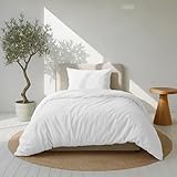 Dreamzie Bettwäsche Set 155x220 Mako Satin - Weiß - Bettbezüge 155x220 cm mit 1 Kissenbezüge 80x80 cm - Oeko-Tex Zertifiziert - Bettwäsche 155x220 Baumwolle 2teilig