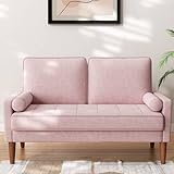 Sofa 2 Sitzer, Modernes 2er Sofa mit 2 Wurfkissen, Kleine Stoffcouch mit Armlehne, Mini Sofa für Wohnzimmer/Wohnung/Büro, Einfache Montage, Rosa, 121 x 77 x 87CM