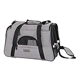 lionto Hundetransportbox faltbar für unterwegs mit Tragegriffen & Schultergurt, 49x27x31 cm, aus robustem Oxford-Stoff & Netzgewebe, Katzentransportbox mit weichem Kissen für im Flugzeug, grau