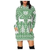 Damen-Sweatkleid, Weihnachten, mit Kapuze, Kleid, Weihnachtspullover, mittellang, 3D-Druck, Weihnachten, warm, große Größe, Weihnachtskleid, Langarm, Kapuzenpullover, lang, Kleider, Pullover, mit