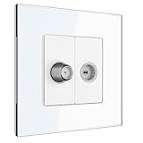PULSAR Sat Kabel TV Steckdose mit 1-Fach Rahmen aus Glas Weiß Kabel/SAT Anschlussdose Antennendose TV Dose TV SAT Kabel Kombination